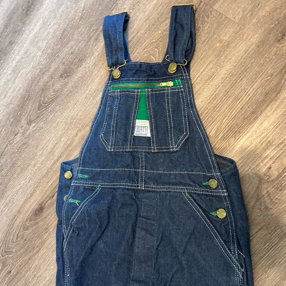 Liberty Bib Overalls Youth 16 Regular Blue Denim Adjustable Straps Green Trim - Picture 2 of 15